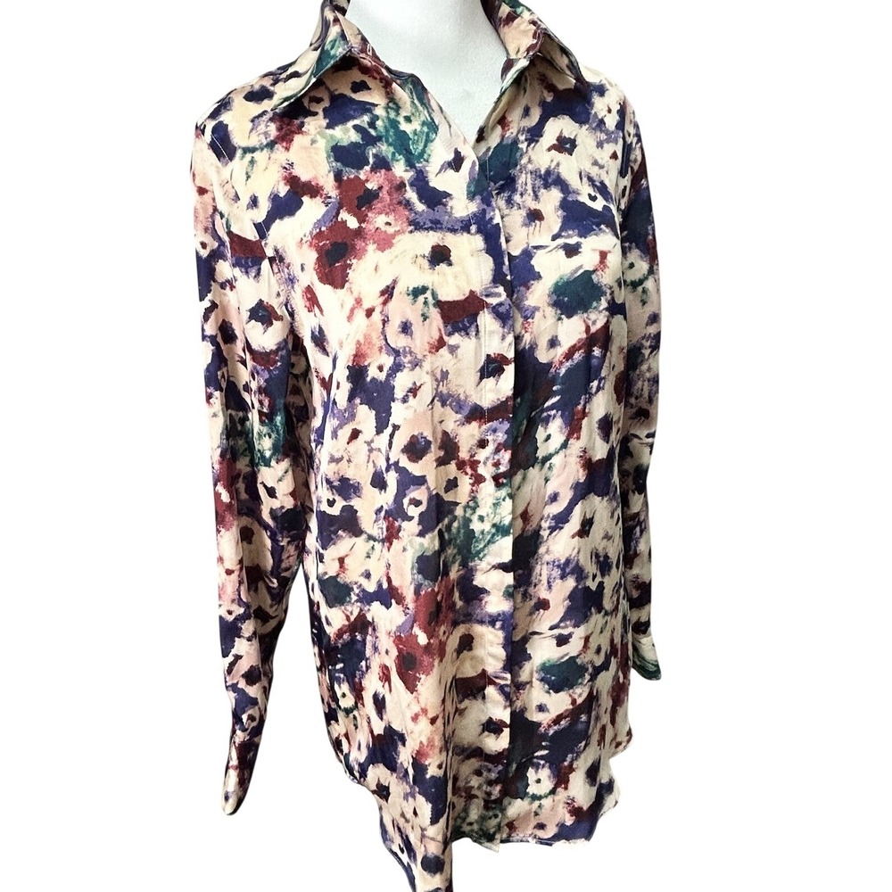 Lauren Ralph Lauren Abstract Floral Print Button Down Shirt Women PXS Petite XS